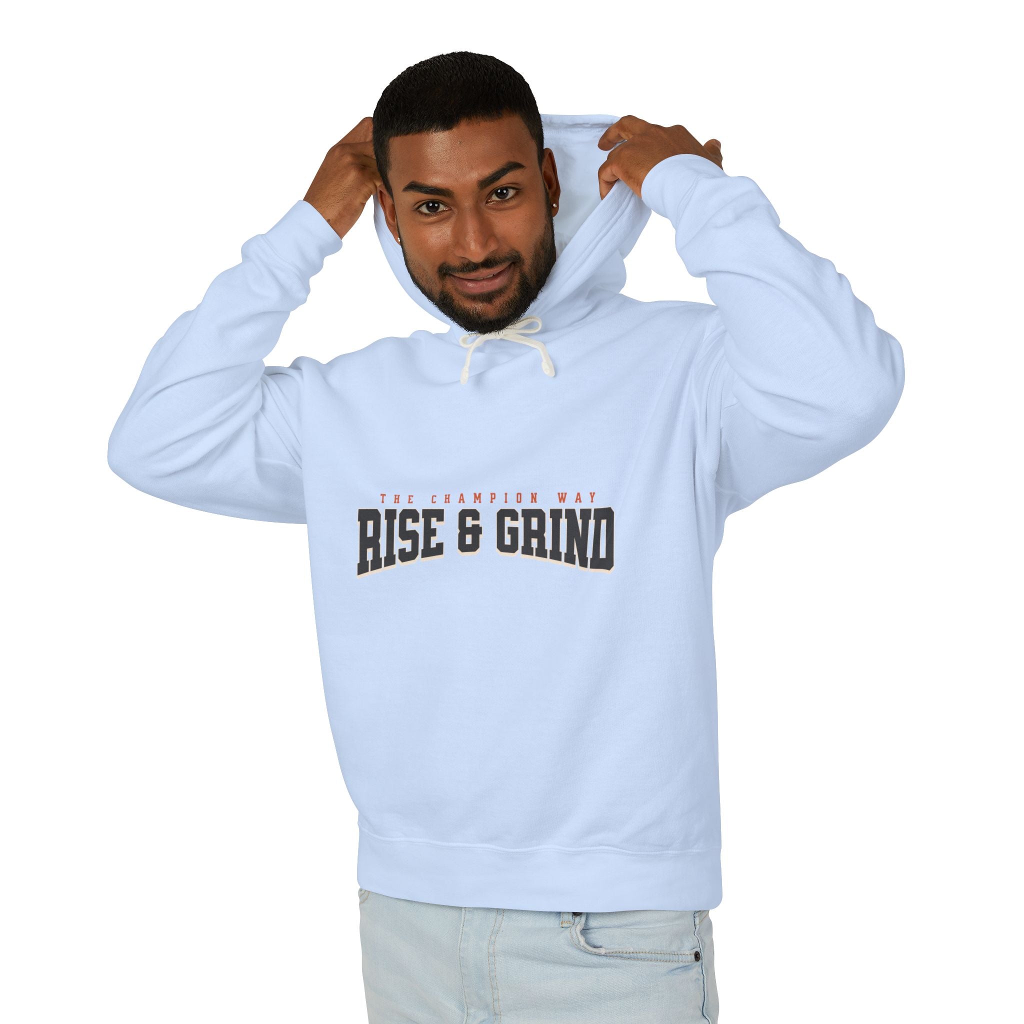 Rise & Grind Unisex Lightweight Hooded Sweatshirt - Perfect for Exercise, Motivation, Gifts, Athletes, Casual Wear