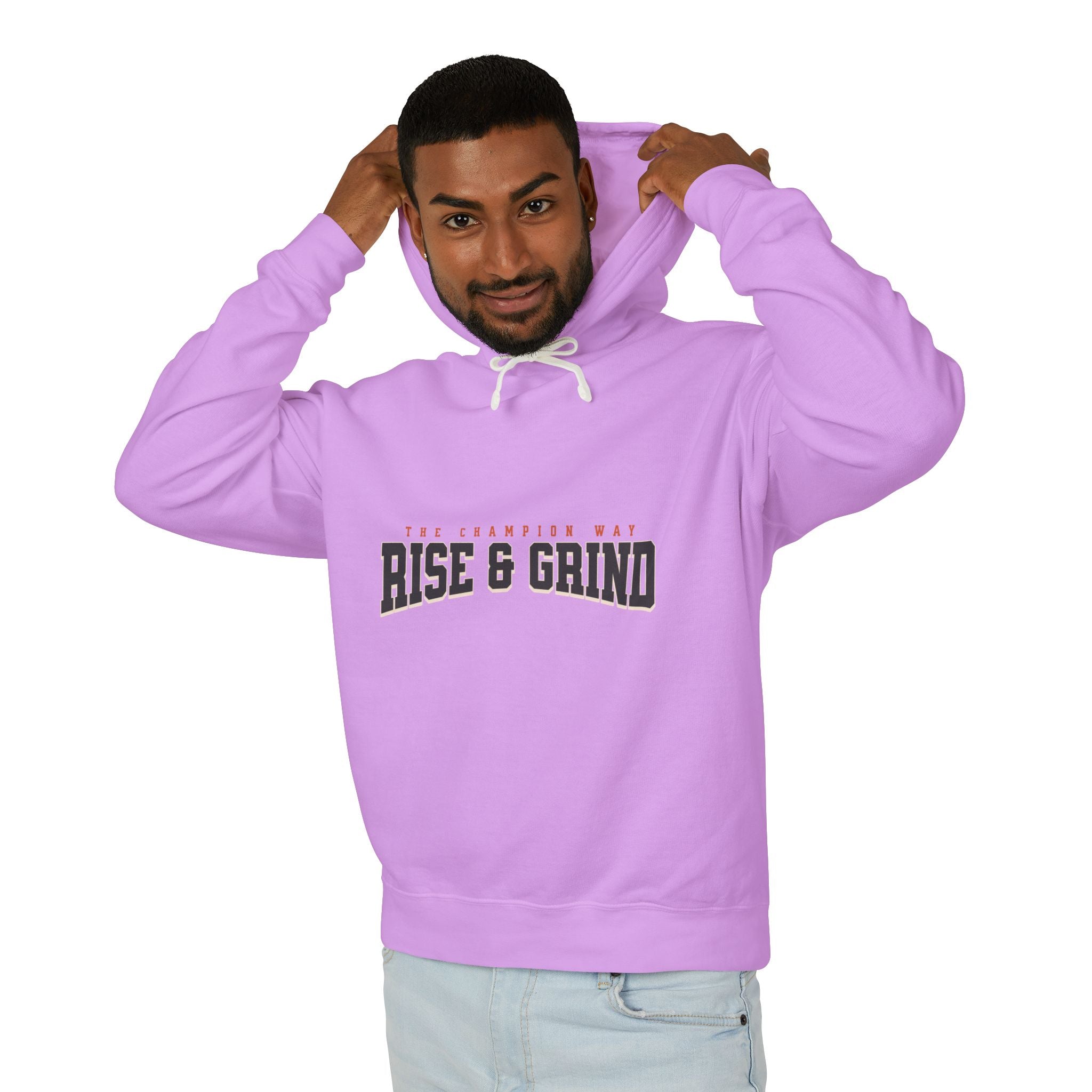Rise & Grind Unisex Lightweight Hooded Sweatshirt - Perfect for Exercise, Motivation, Gifts, Athletes, Casual Wear