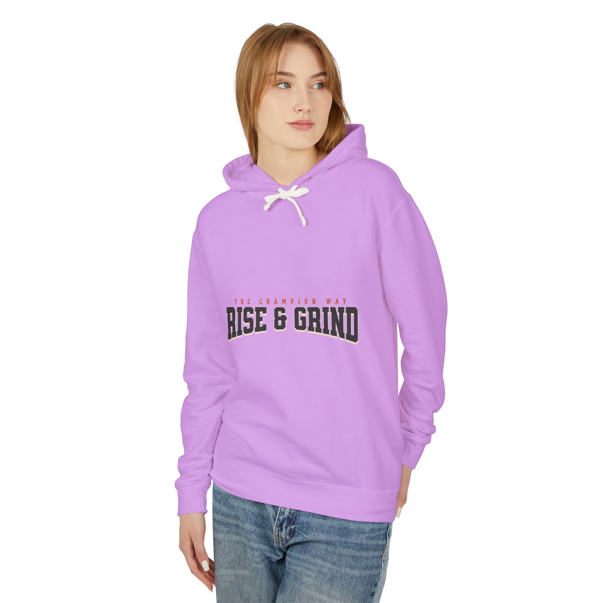 Rise & Grind Unisex Lightweight Hooded Sweatshirt - Perfect for Exercise, Motivation, Gifts, Athletes, Casual Wear