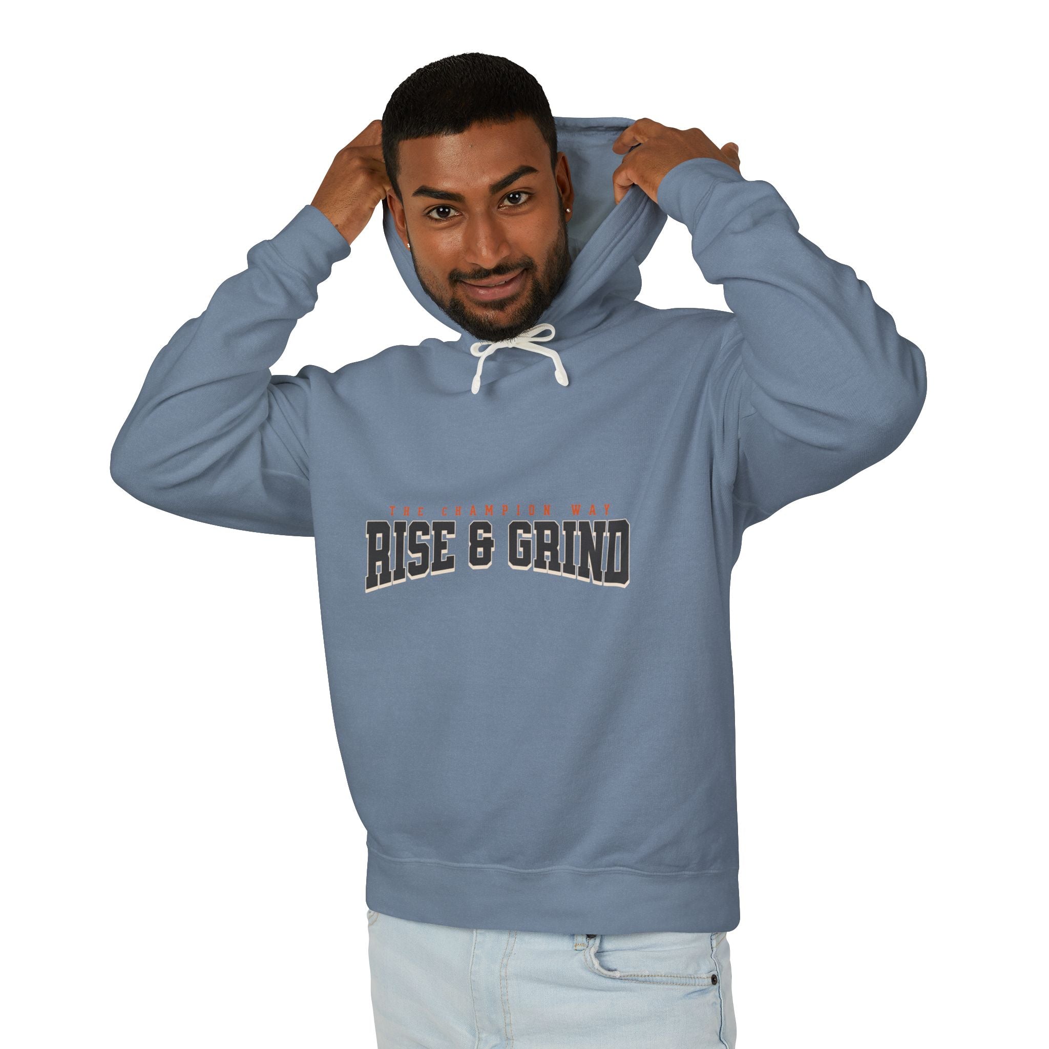 Rise & Grind Unisex Lightweight Hooded Sweatshirt - Perfect for Exercise, Motivation, Gifts, Athletes, Casual Wear