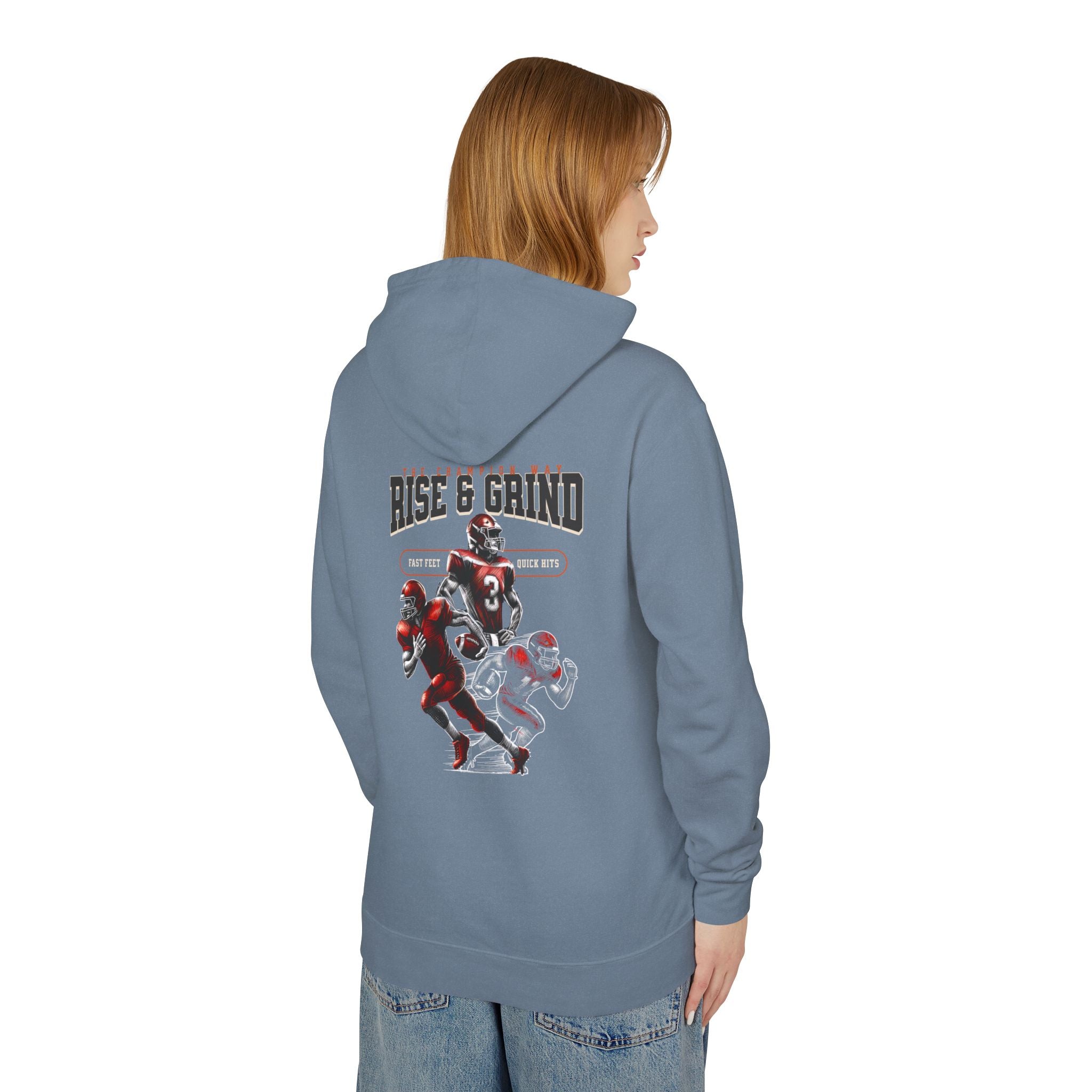 Rise & Grind Unisex Lightweight Hooded Sweatshirt - Perfect for Exercise, Motivation, Gifts, Athletes, Casual Wear