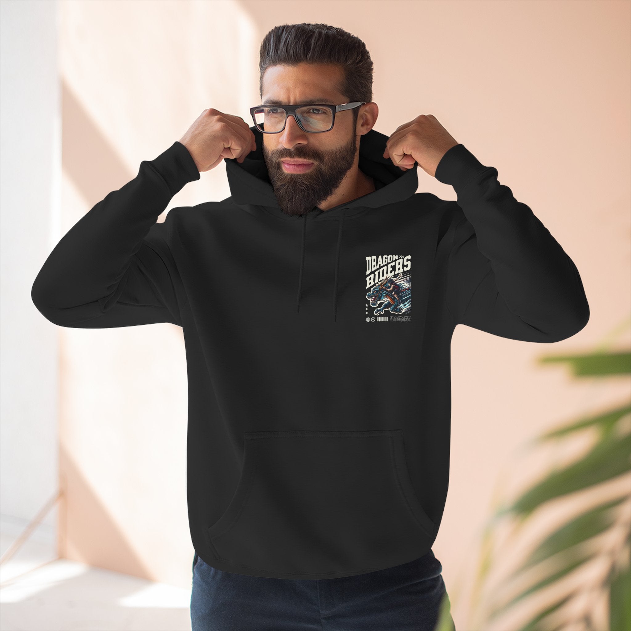 Dragon Riders Three-Panel Fleece Hoodie - Cozy Wear for Fantasy Lovers, Gift for Gamers, Unique Dragon Art Hoodie, Casual Streetwear, [...]