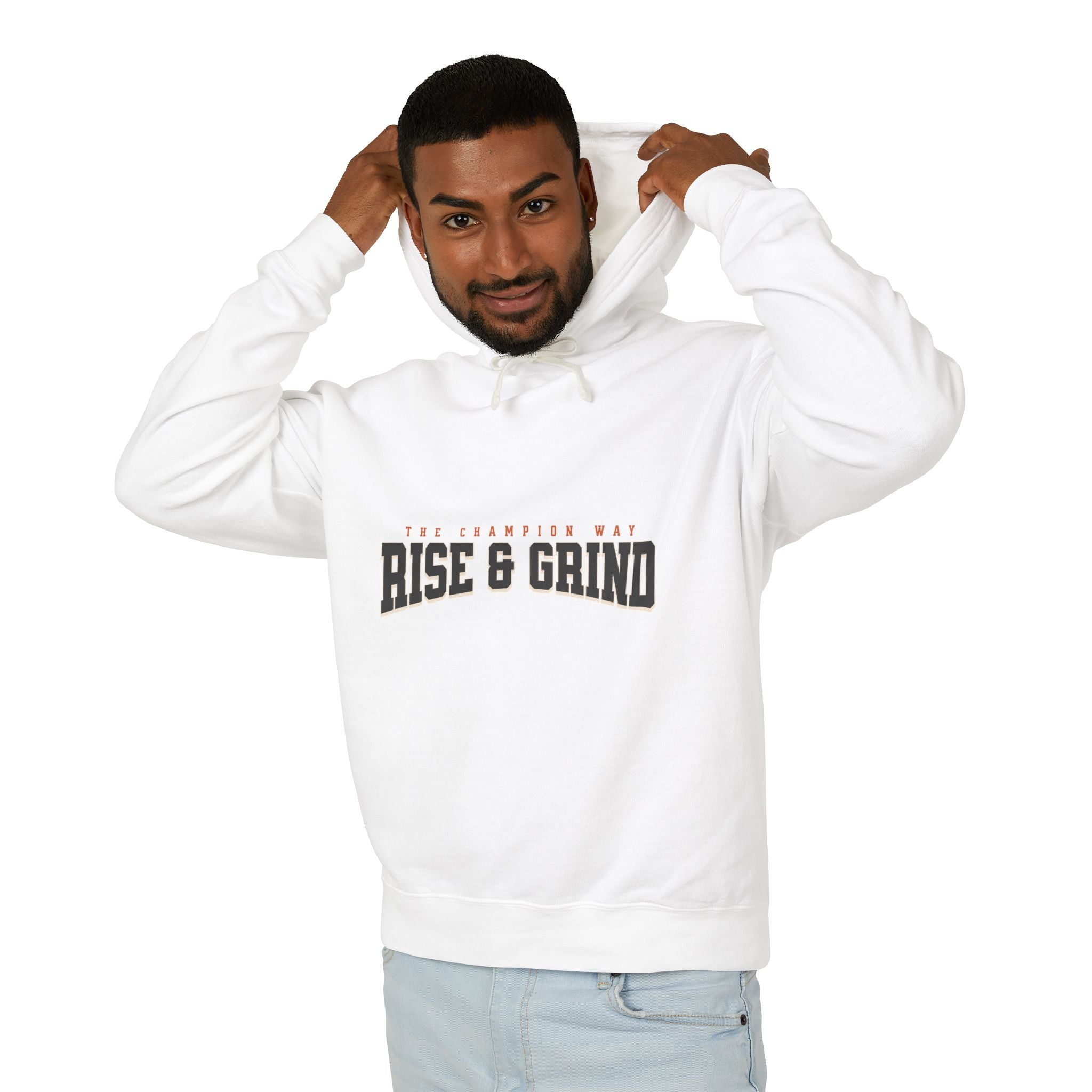 Rise & Grind Unisex Lightweight Hooded Sweatshirt - Perfect for Exercise, Motivation, Gifts, Athletes, Casual Wear