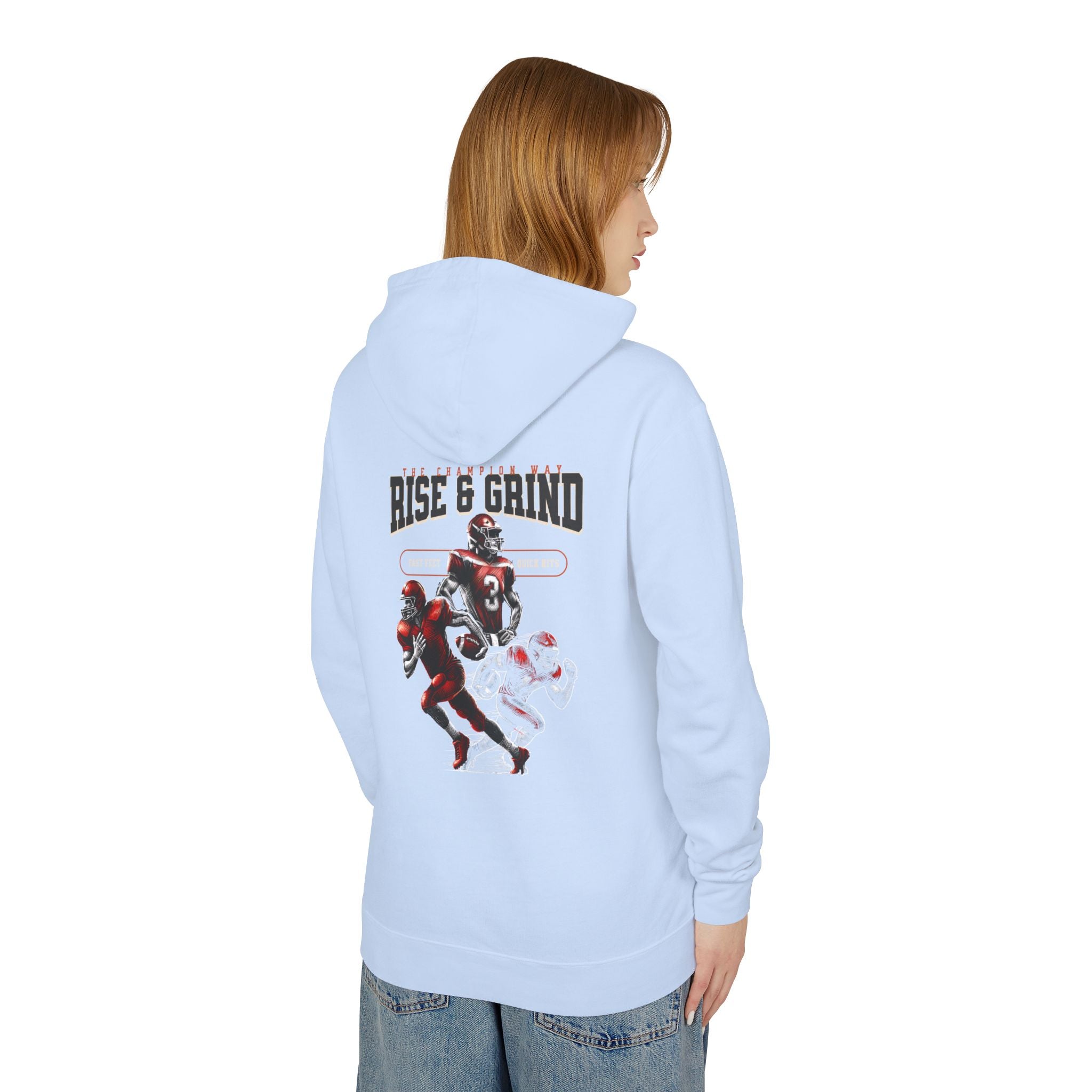 Rise & Grind Unisex Lightweight Hooded Sweatshirt - Perfect for Exercise, Motivation, Gifts, Athletes, Casual Wear